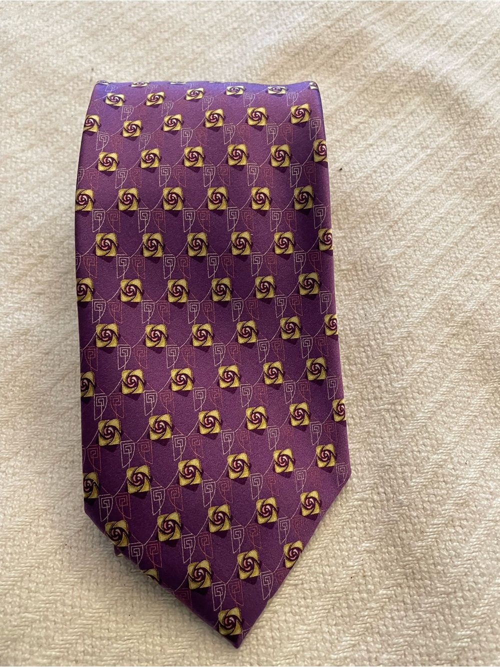 Ermenegildo Zegna Purple Tie with Gold Rose Motifs